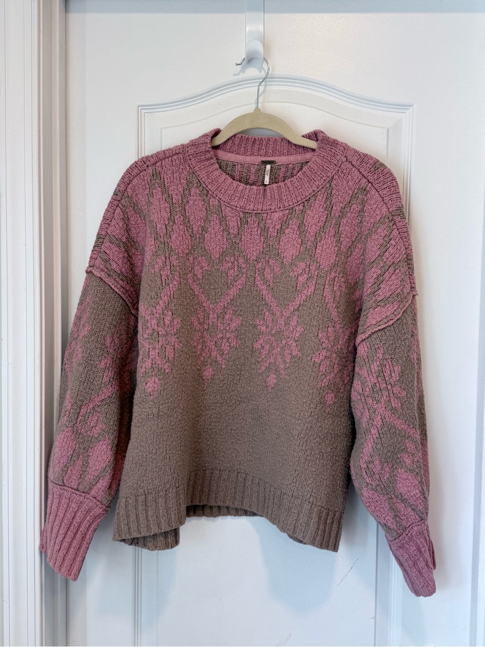 Free People Fireside Tunic Sweater Ethereal Blush Combo Pink Floral S